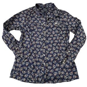 Ariat Womens Button Up Top‎ Size Large Blue Stirrups Saddle Horse Riding Western